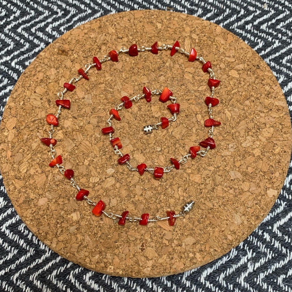 ♏️ Red Coral Chunk Necklace ❣️